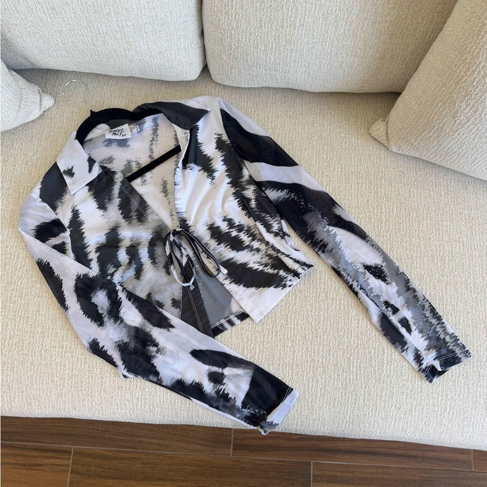 Princess Polly Black and White Patterned Blouse